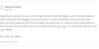 Rinuncia alle bomboniere della cresima per la beneficenza