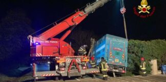 Camion con tori esce di strada, intervengono i vigili del fuoco