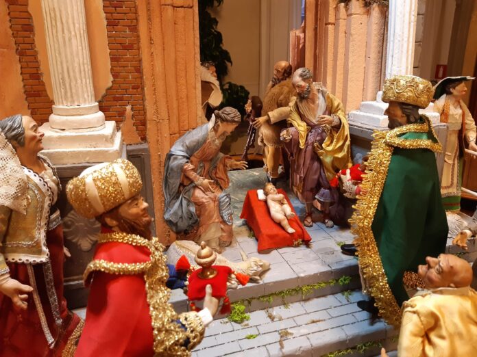 Un dettaglio del presepio napoletano a Palazzo Sceriman