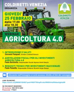 La locandina del webinar sull'Agricoltura 4.0 di Coldiretti Venezia