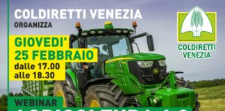 Sfruttare le misure della Finanziaria per un agricoltura più green: un convegno webinar di Coldiretti Venezia La locandina del webinar sull'Agricoltura 4.0 di Coldiretti Venezia