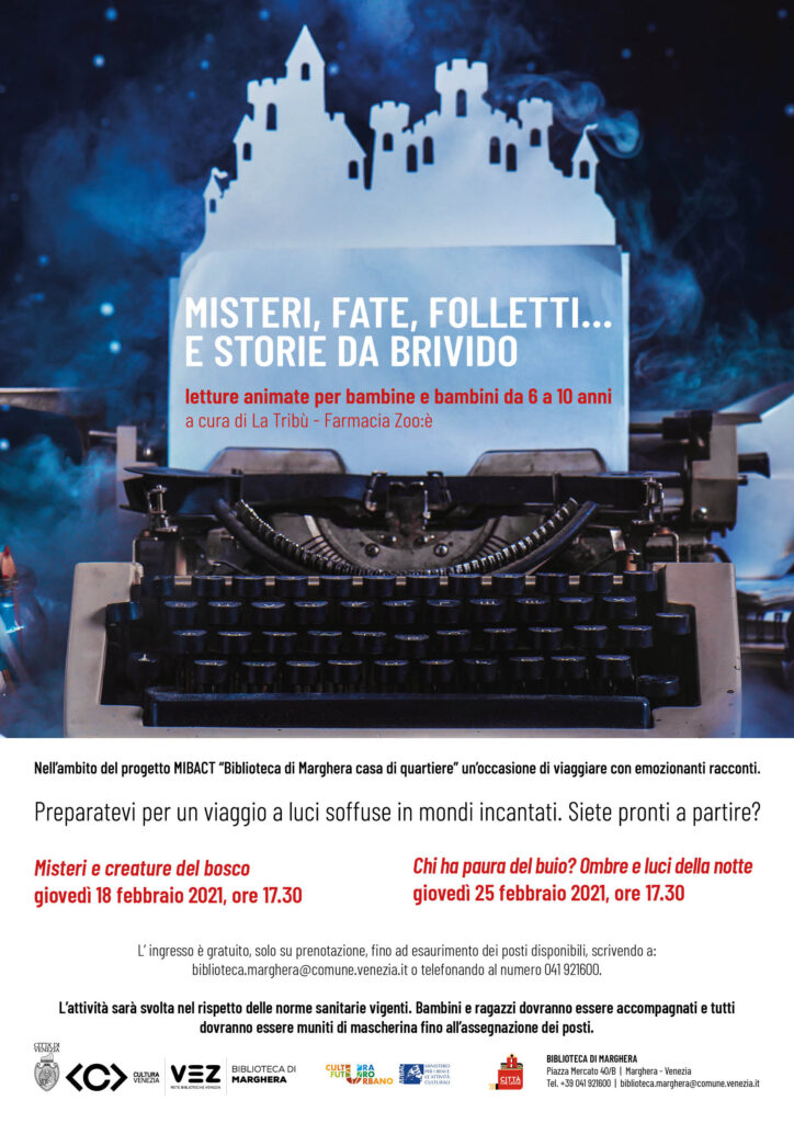 La locandina degli eventi per bambini alla biblioteca di Marghera