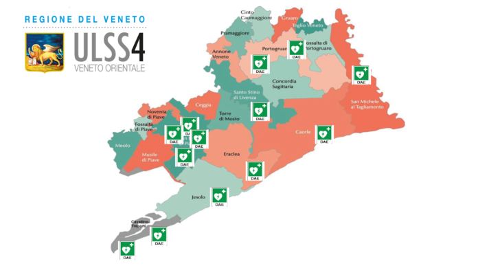 La localizzaione dei defibrillatori nel territorio dell'Ulss 4 Veneto Orientale