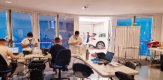 Più di 300 tamponi al giorno al drive through del PalaExpo L'interno del drive through soprelevato del PalaExpo