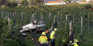 Valdobbiadene, auto vola nel vigneto: vivi per miracolo, uno è grave