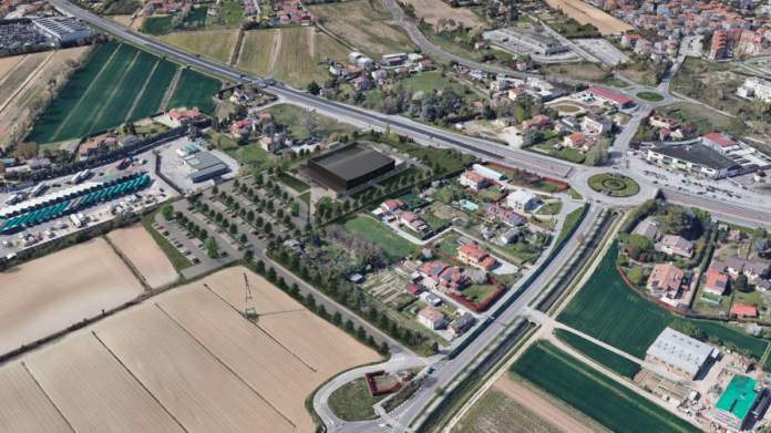 Il rendering dell'area dove sorgerà il nuovo impianto sportivo in via del Granoturco