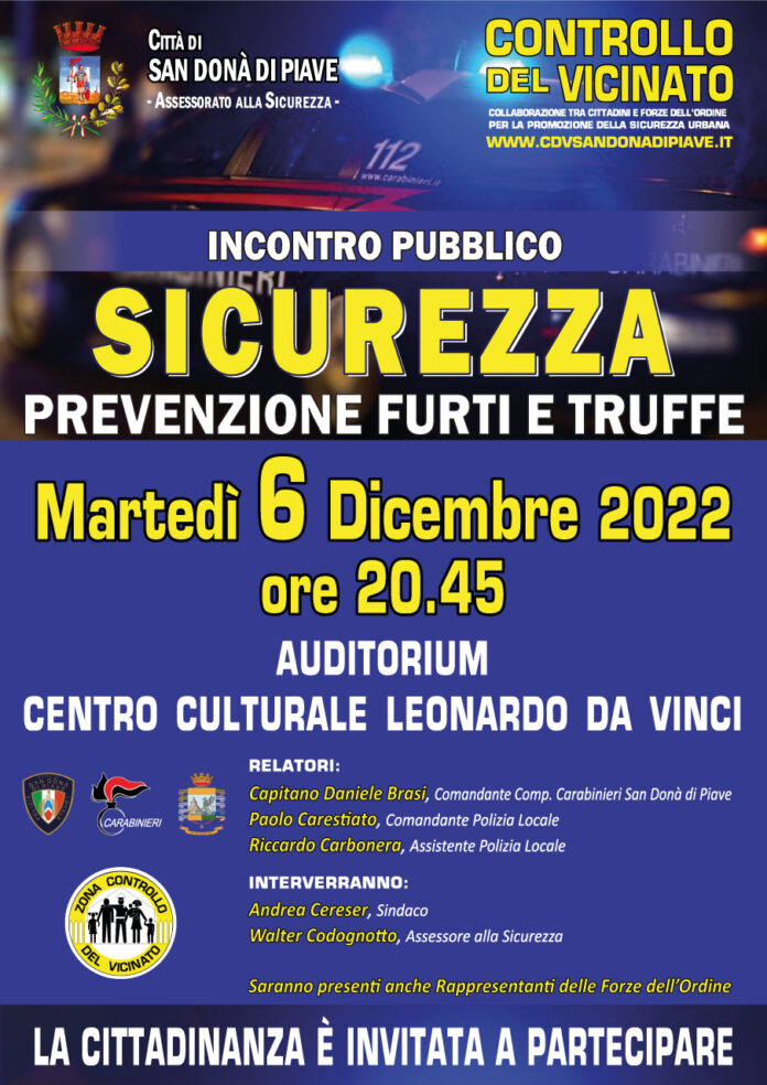 Incontro sulla prevenzione di furti e truffe, la locandina