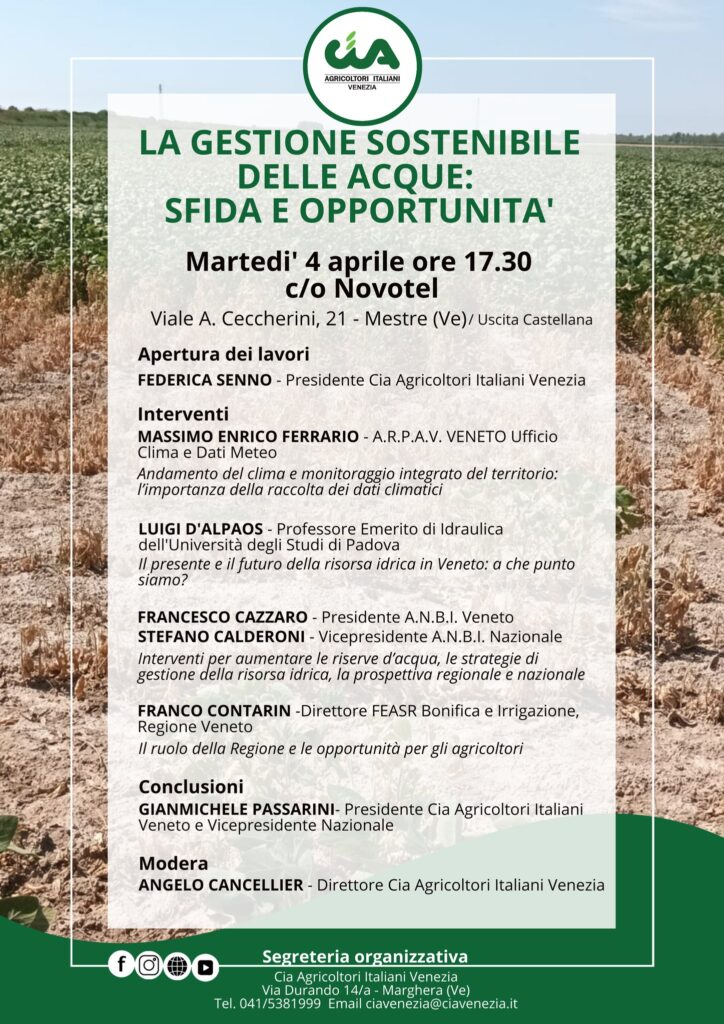 CIA Venezia, la locandina del convegno sulla siccità