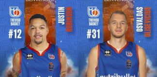 Robinson e Olisevicius alla Nutribullet Treviso Basket Justin Robinson e Osvaldas Olisevicius alla Nutribullet Treviso Basket