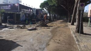 via Aquileia dopo la rottura della condotta dell'acquedotto - foto Veritas