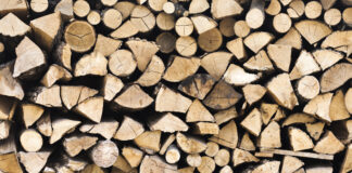 Il riscaldamento che inquina meno: stufe a pellet e caminetti a legna a confronto tronchi-di-legno-tagliati-e-impilati-trama