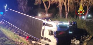 Romea, camion finisce fuori strada: un morto Romea, il camion uscito fuori strada
