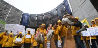 Anche Coldiretti Venezia a Bruxelles per il futuro dell’agricoltura Bruxelles, manifestazione di Coldiretti davanti alla sede del Parlamento UE