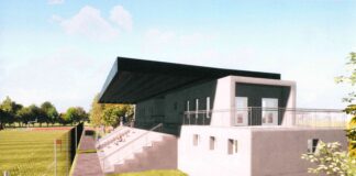 Vetrego, a breve a breve il restyling degli spogliatoi e del campo da calcio Vetrego, il rendering del blocco tribuna e spogliatoi campo da calcio