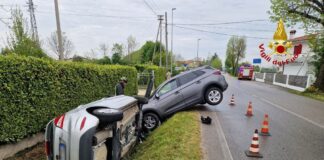 Montebelluna, schianto tra due auto che finiscono in un canale: due feriti Montebelluna, le due auto finite nel canale dopo lo scontro