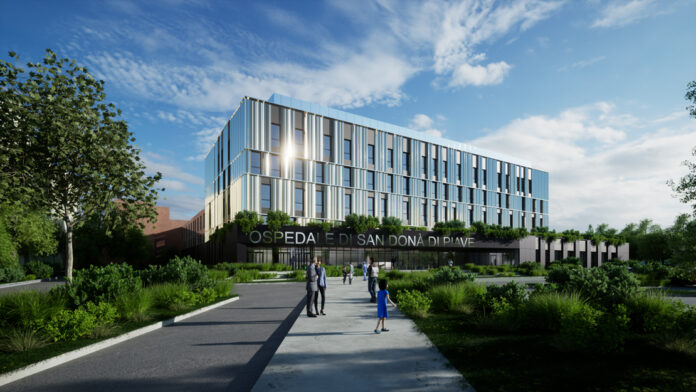 Rendering del masterplan di riqualificazione dell’ospedale “Città del Piave” Rendering del masterplan di riqualificazione dell’ospedale “Città del Piave”