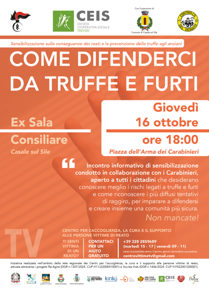 CEIS Treviso a Casale sul Sile per la prevenzione a truffe e furti CEIS Treviso a Casale sul Sile per la prevenzione a truffe e furti