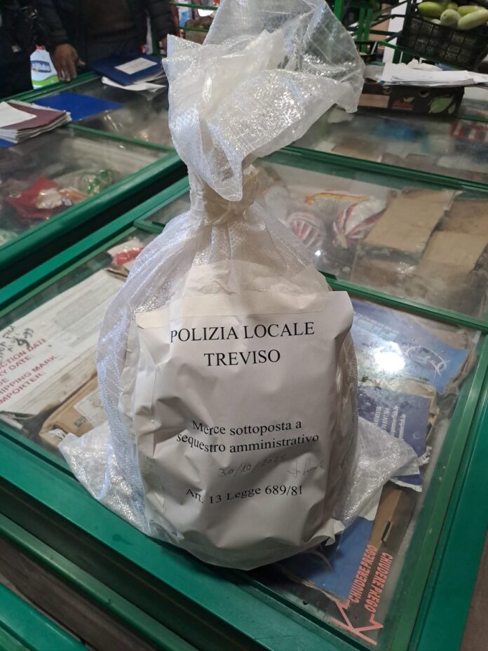 Il cibo congelato sequestrato in un minimarket dalla Polizia Locale di Treviso Il cibo congelato sequestrato in un minimarket dalla Polizia Locale di Treviso