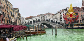 L’acqua del Canal Grande nuovamente imbrattata di verde L’acqua del Canal Grande nuovamente imbrattata di verde