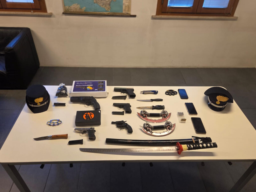 Le armi sequestrate dai Carabinieri di Oderzo