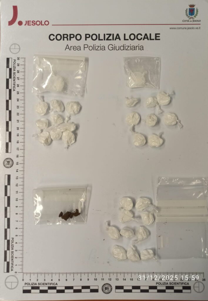 La droga sequestrata dalla Polizia Locale di Jesolo